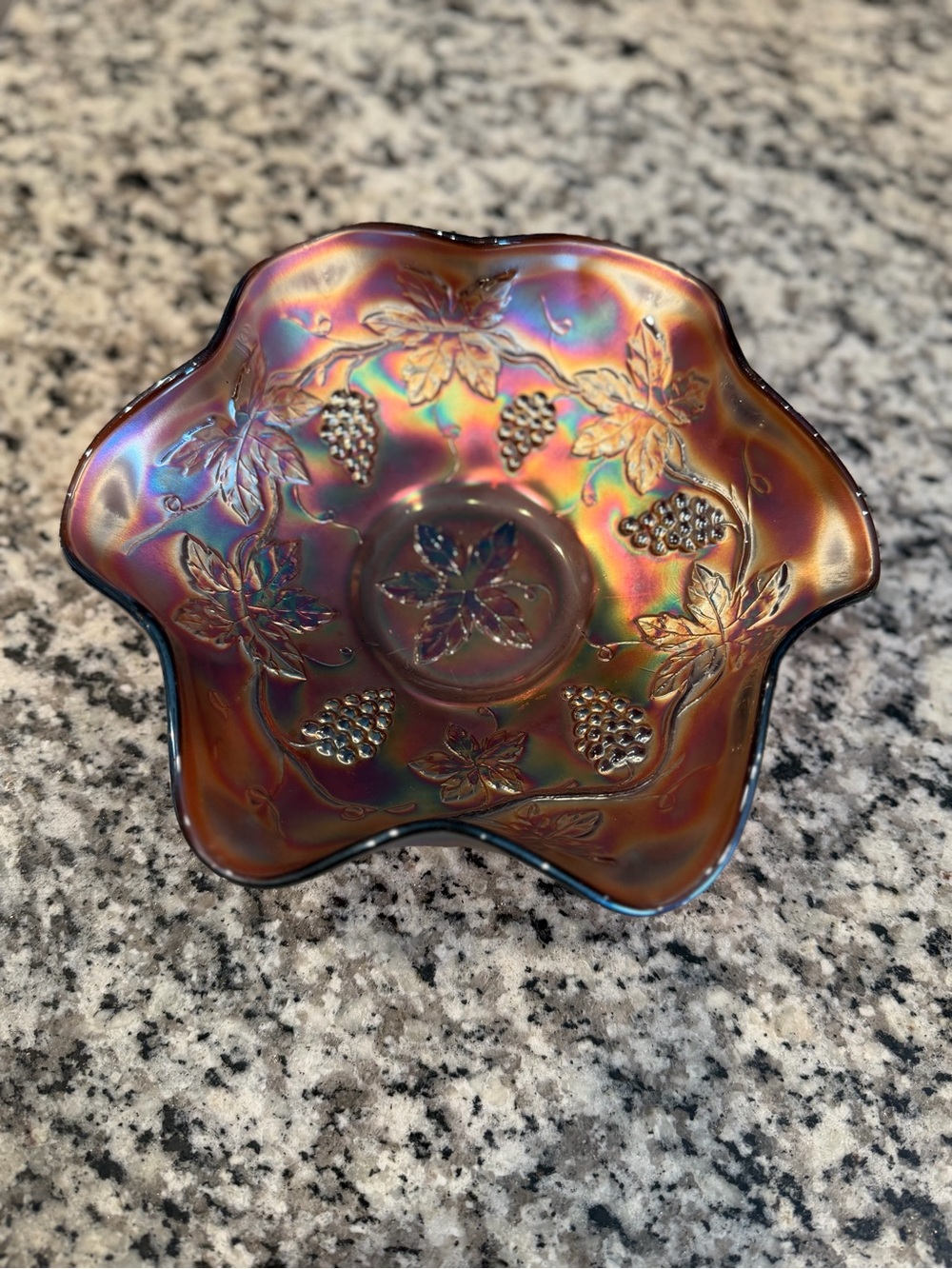 Fenton Carnival Glass grapes and leaves Bowl